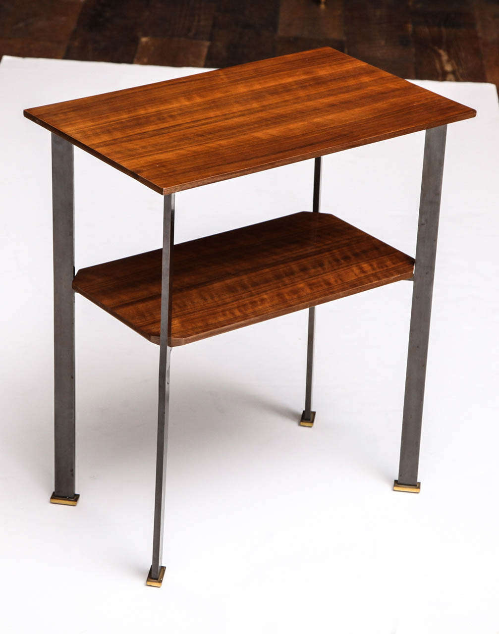 French Two Tiered Walnut Side Table by Maison Leleu