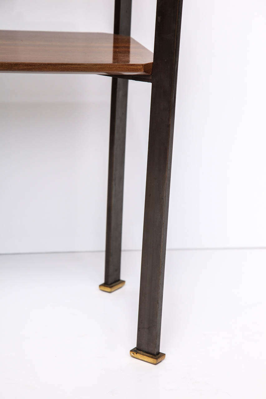 Patinated Two Tiered Walnut Side Table by Maison Leleu