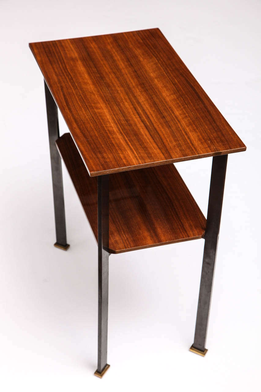 Two Tiered Walnut Side Table by Maison Leleu 1