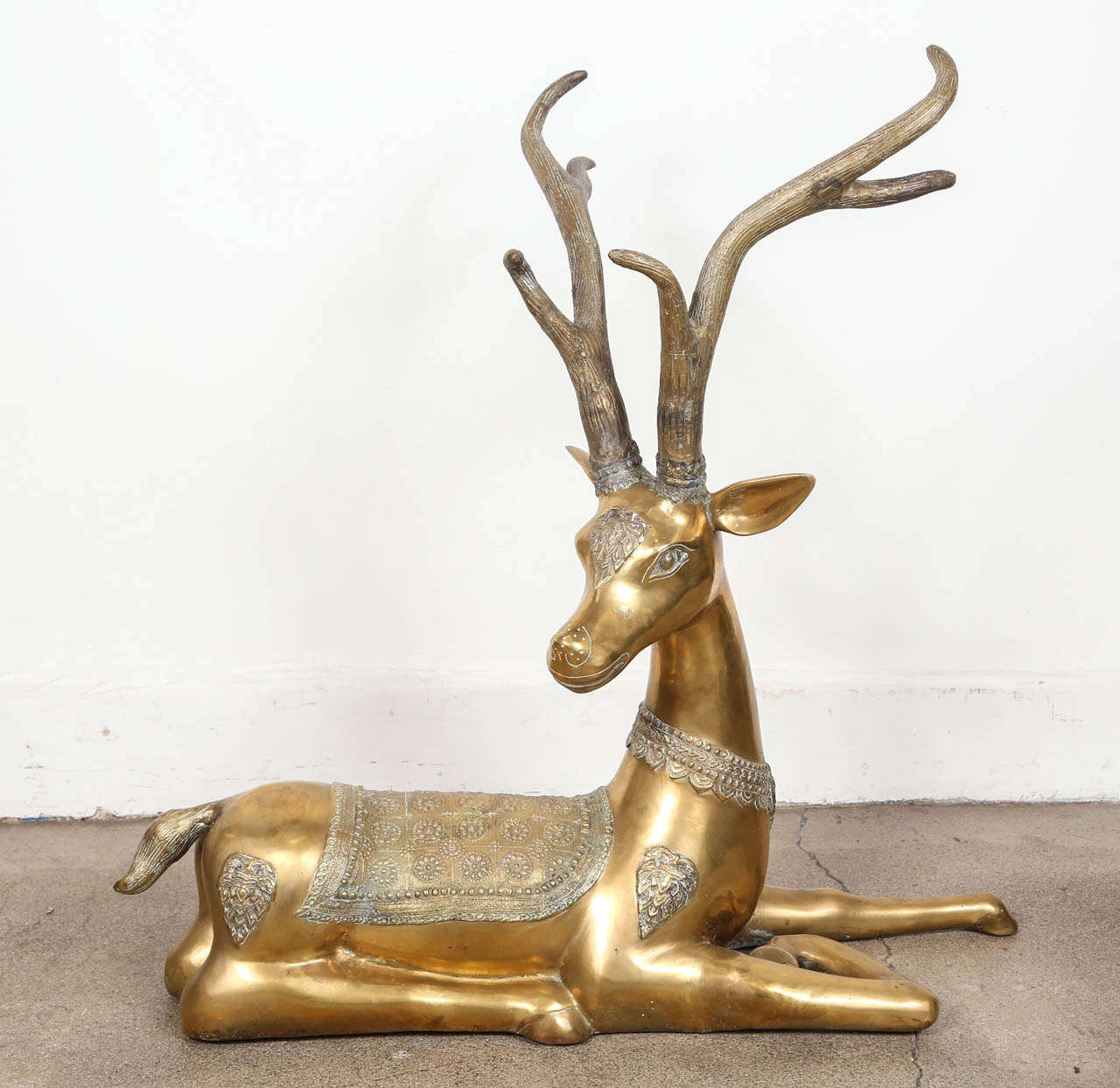 Fabulous addition to any decor, brass handcrafted North African gazelle antelope.
Floor sculpture, overall size is H: 30