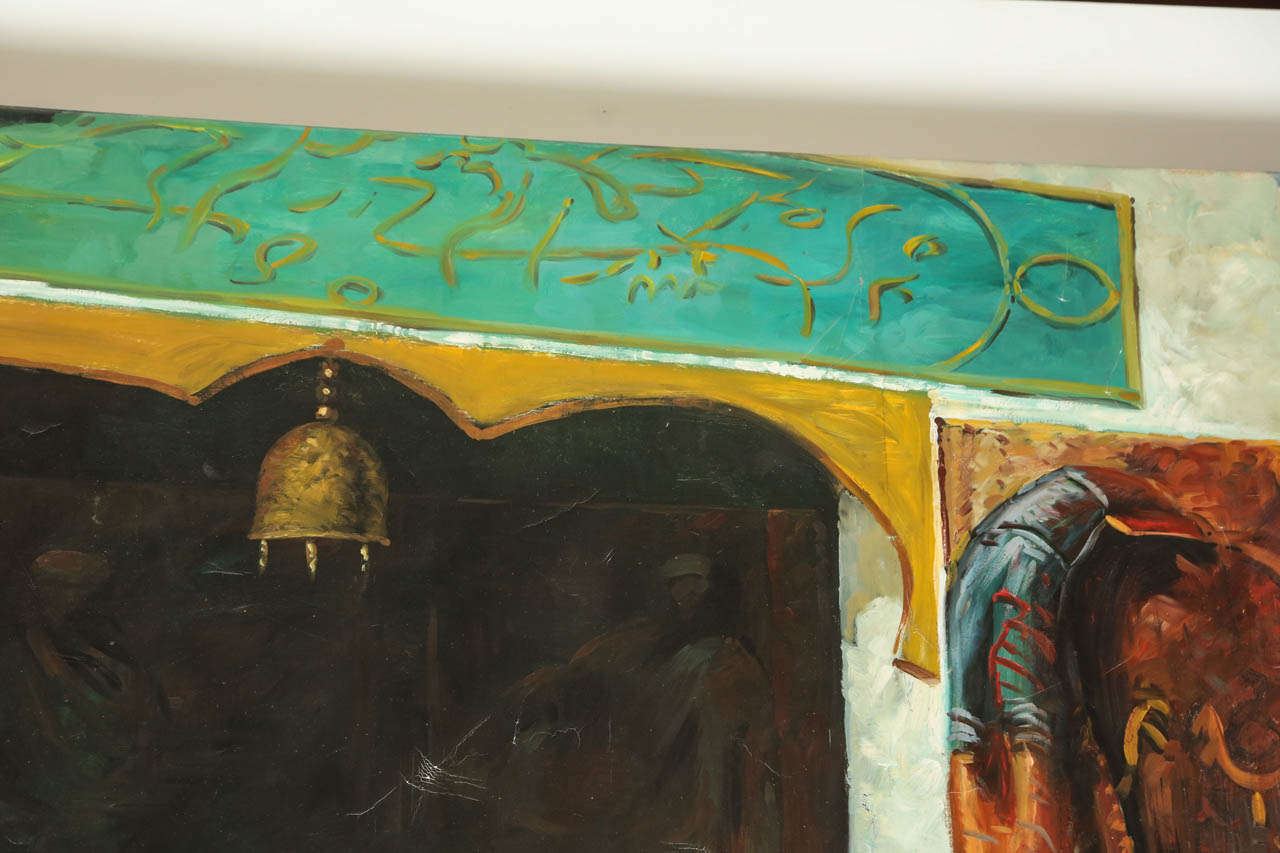 Orientalist Large Oil on Canvas, The Rug Dealer 1