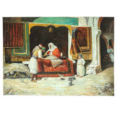 Orientalist Large Oil on Canvas, The Rug Dealer