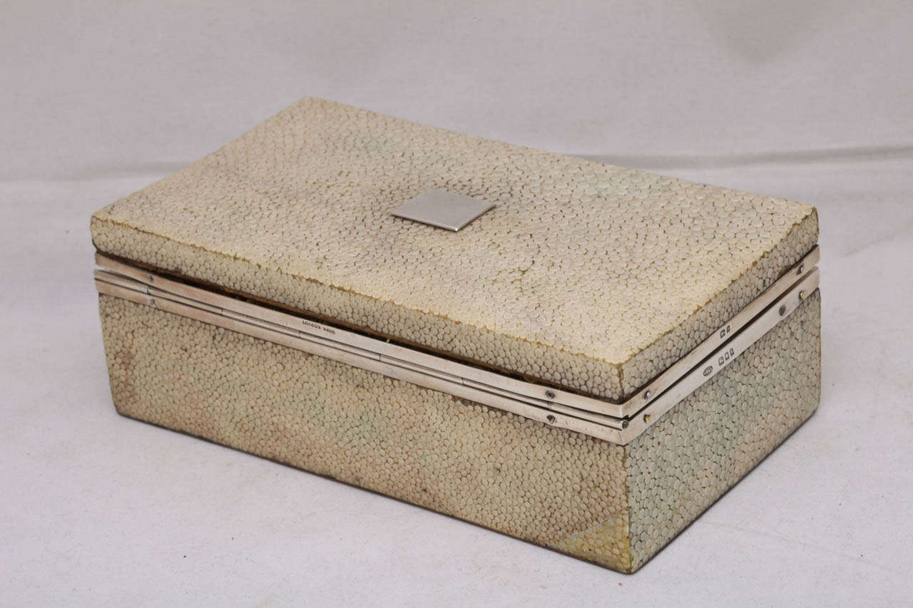20th Century Art Deco Sterling Silver-Mounted Shagreen Table Box For Sale