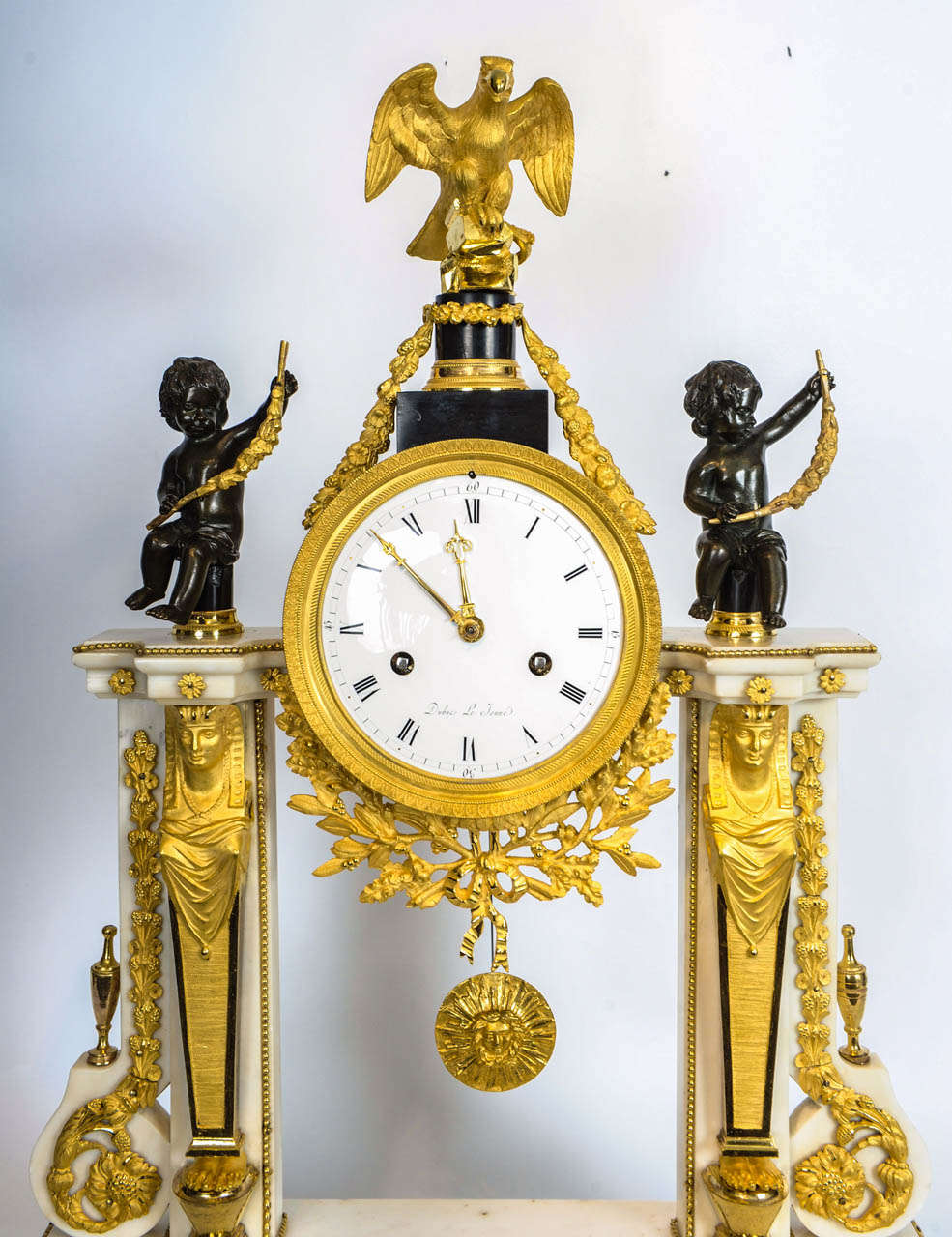 French Louis XVI Marble, Ormolu and Patinated Bronze Mantel Clock, circa 1780 In Good Condition For Sale In Amsterdam, Noord Holland