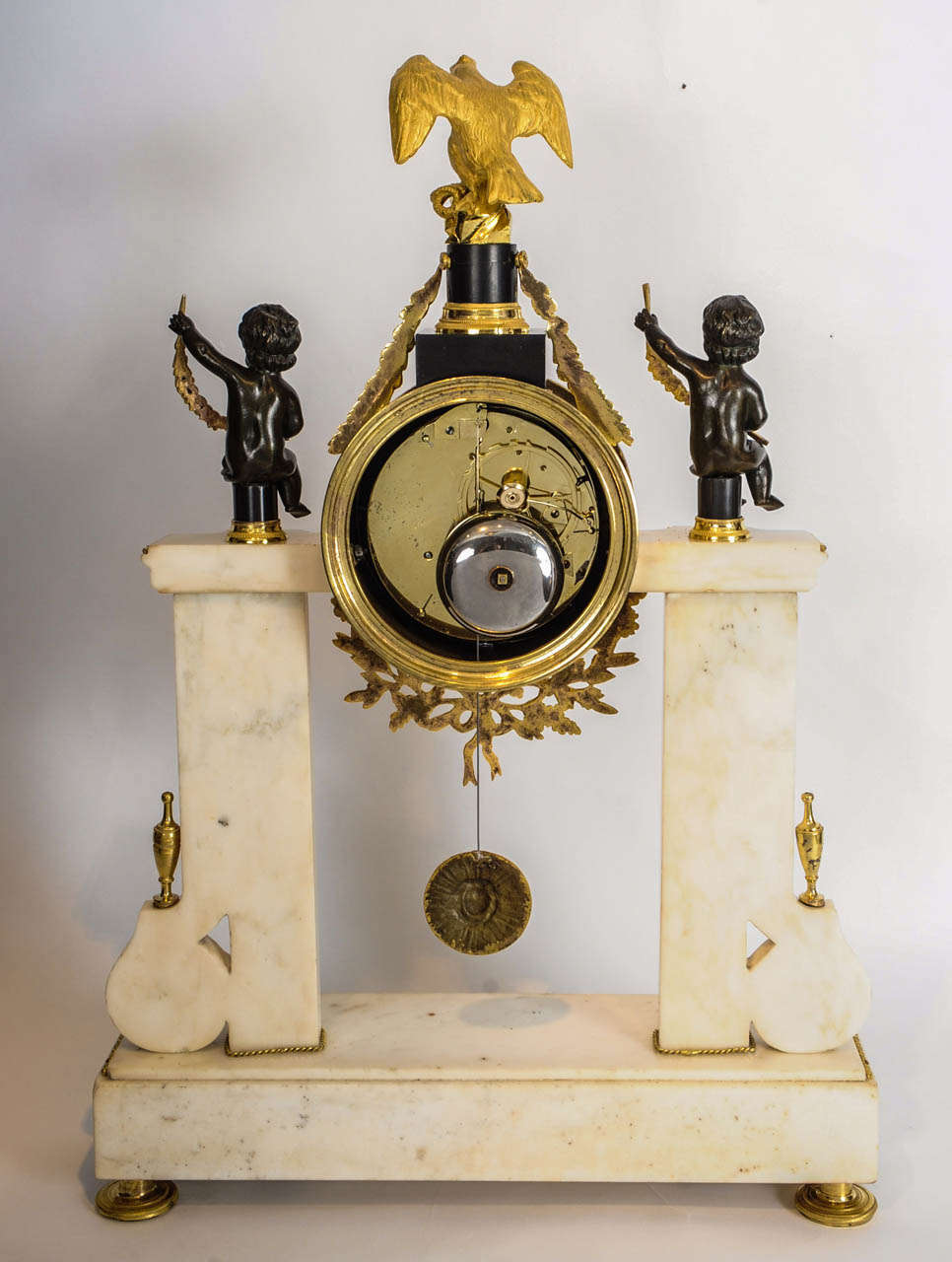 French Louis XVI Marble, Ormolu and Patinated Bronze Mantel Clock, circa 1780 For Sale 2