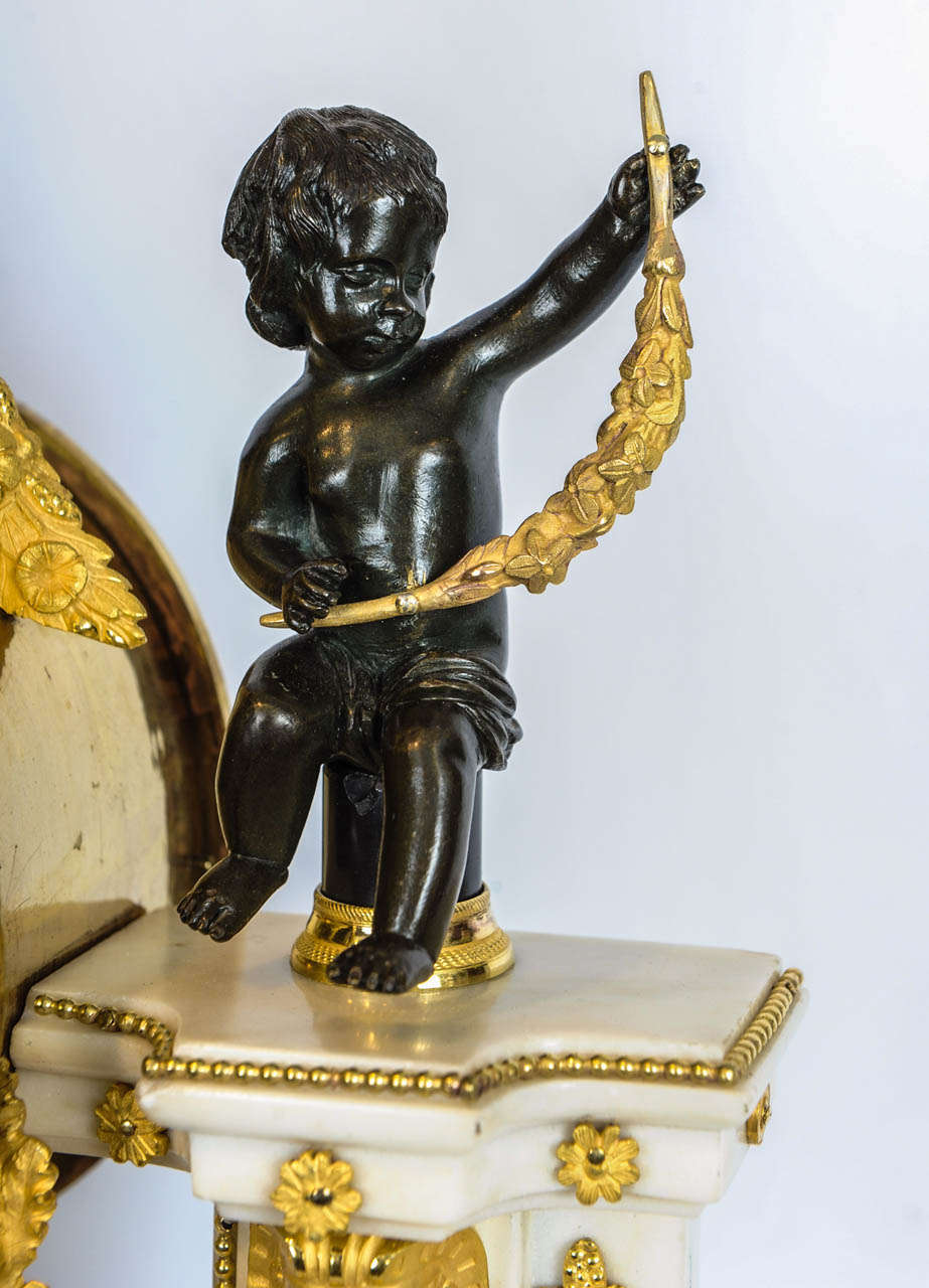 French Louis XVI Marble, Ormolu and Patinated Bronze Mantel Clock, circa 1780 For Sale 4