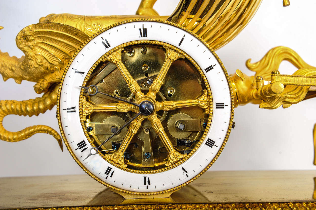 Ormolu A charming French Empire ormolu chariot clock, circa 1810 For Sale