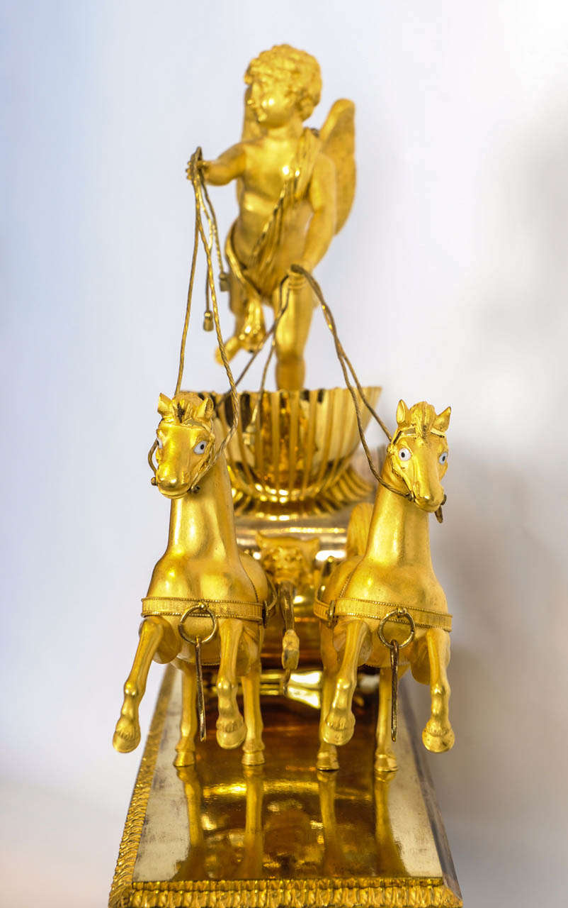A charming French Empire ormolu chariot clock, circa 1810 For Sale 4