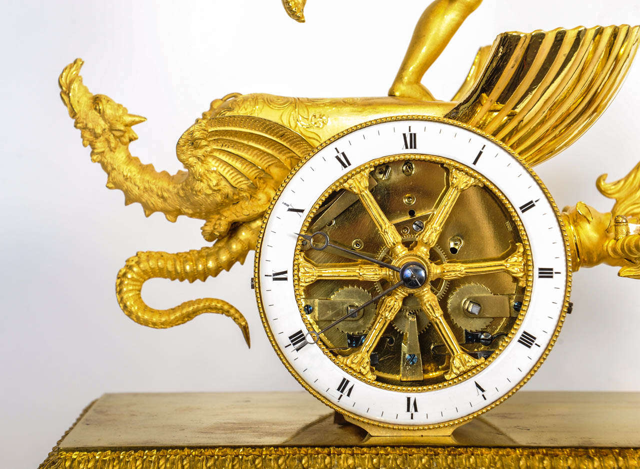 A charming French Empire ormolu chariot clock, circa 1810 For Sale 5