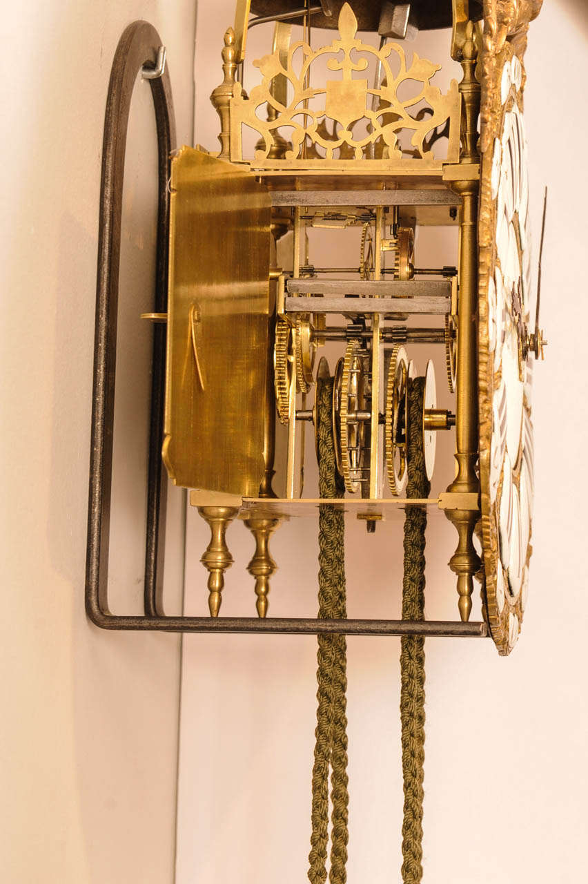 18th Century and Earlier A French Brass Striking Alarm Lantern Clock, Mid 18th Century For Sale