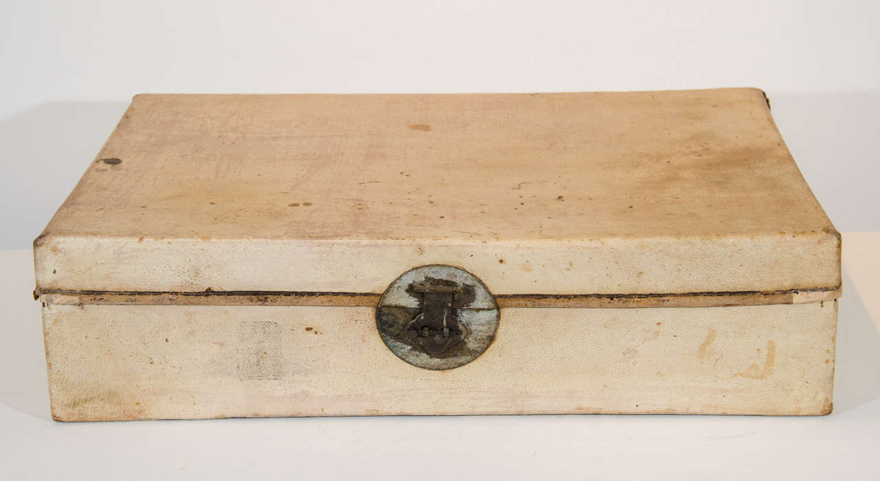 Antique Chinese Parchment Leather Trunk