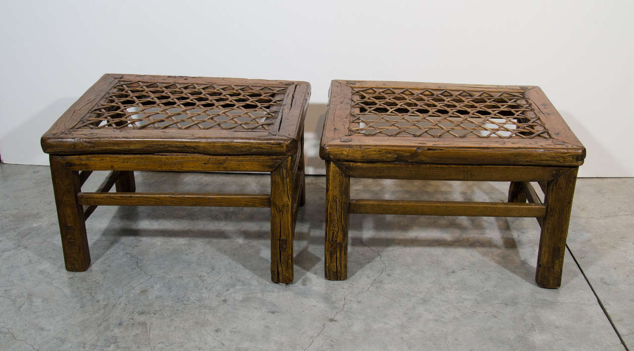 Pair of Antique Leather-Top Stools