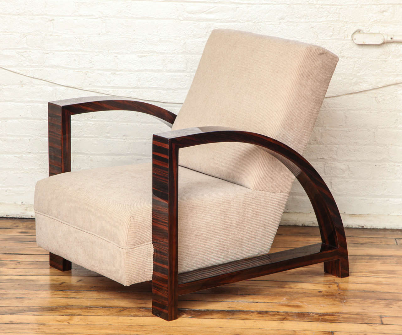 Graceful  pair of Art Deco armchairs. Macassar ebony frames.