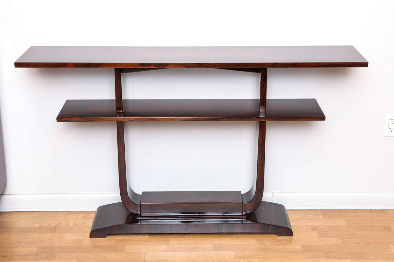 French Sleek Art Deco Console Table with Shelves For Sale