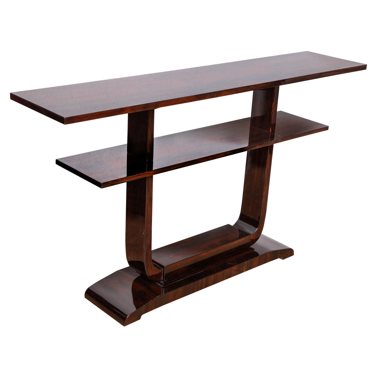 Sleek Art Deco Console Table with Shelves For Sale
