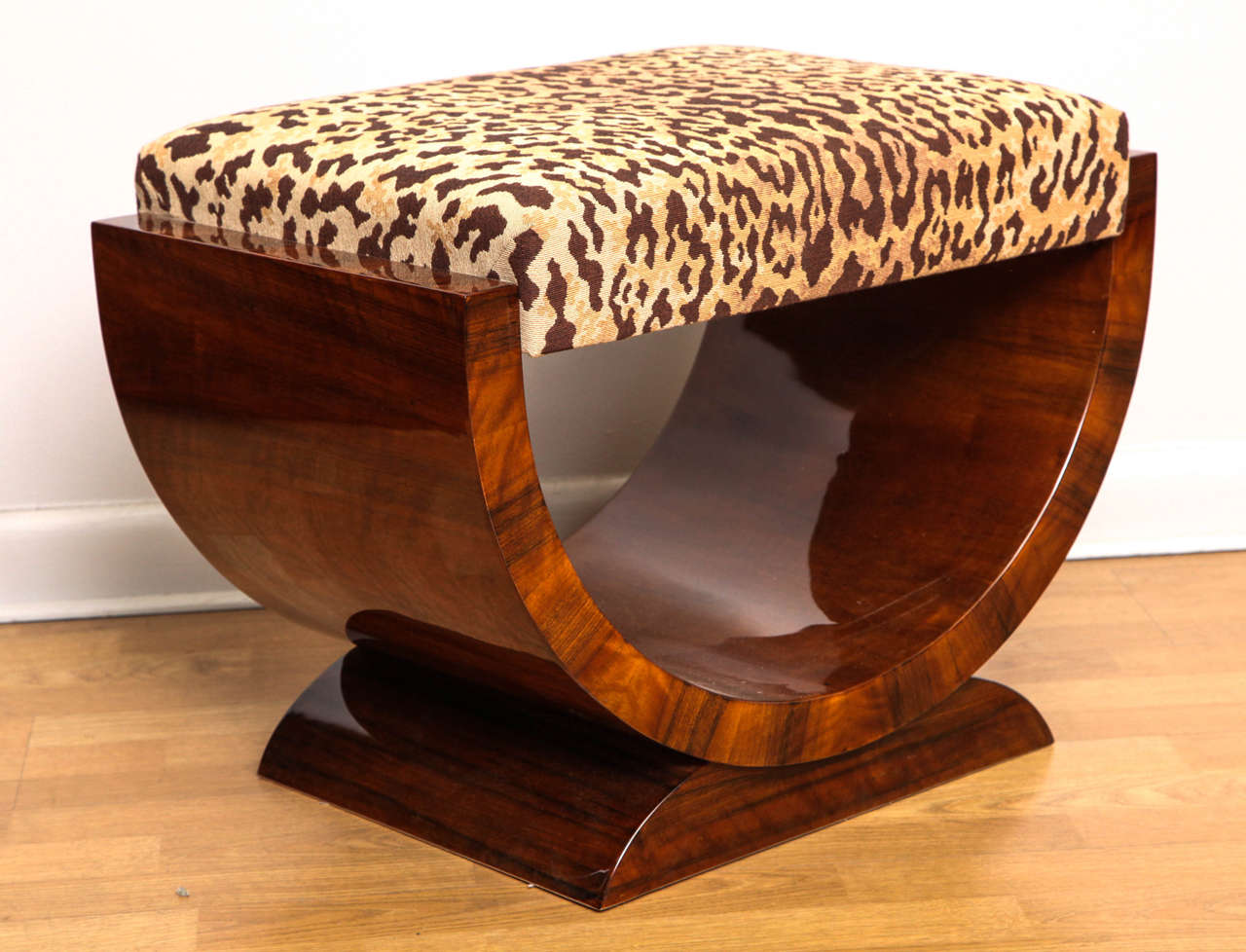 A superb Art Deco bench/settee. Walnut with Ralph Lauren  upholstery.