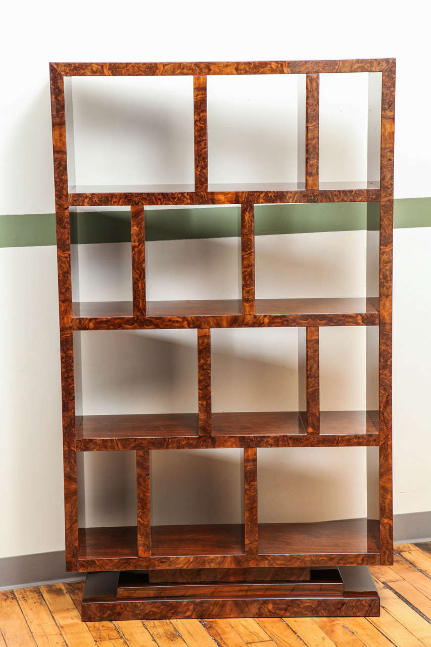 Walnut Elegant and Sleek Modernist Bookcase For Sale