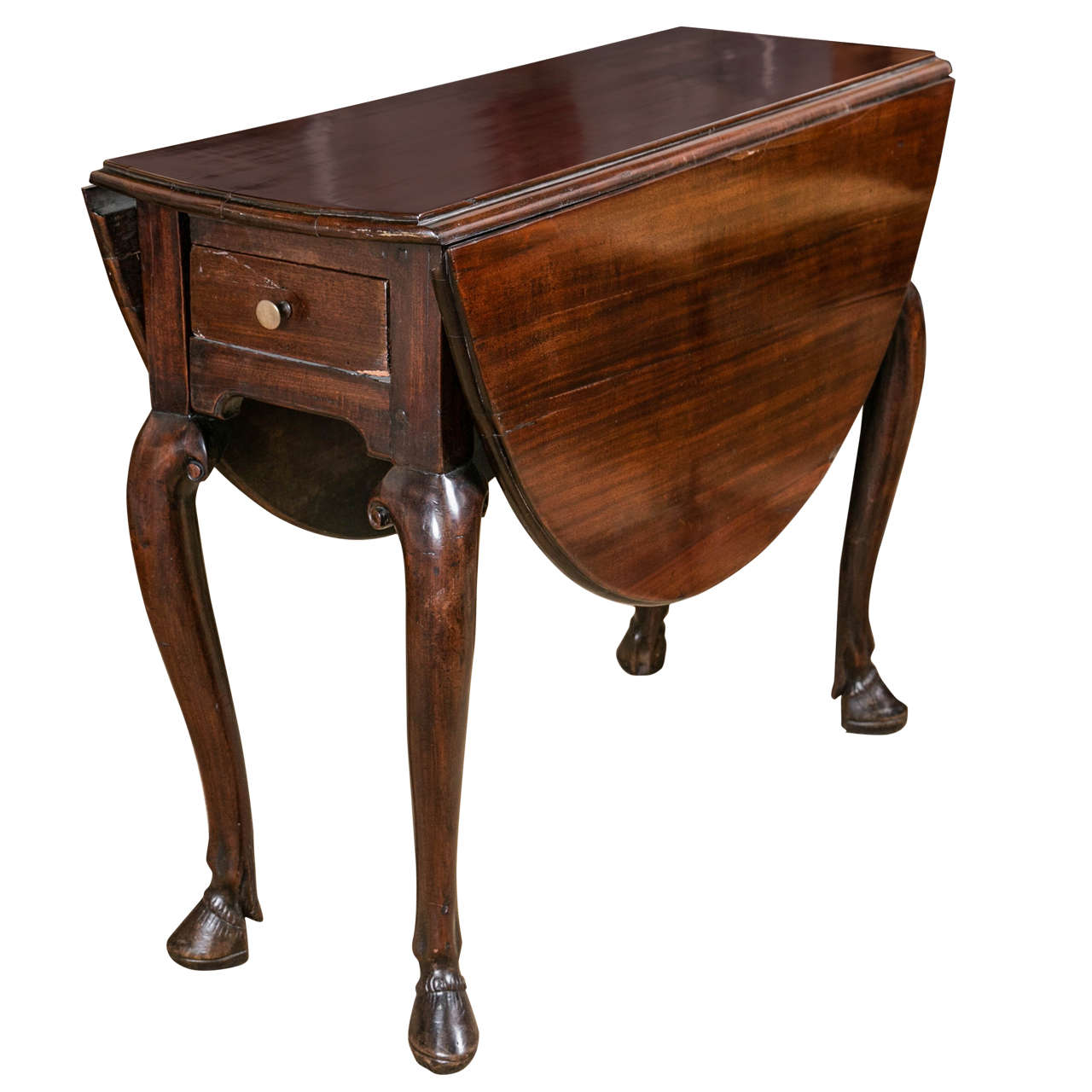 18th c. Mahogany Irish Drop Leaf Table with Hoof Feet For Sale