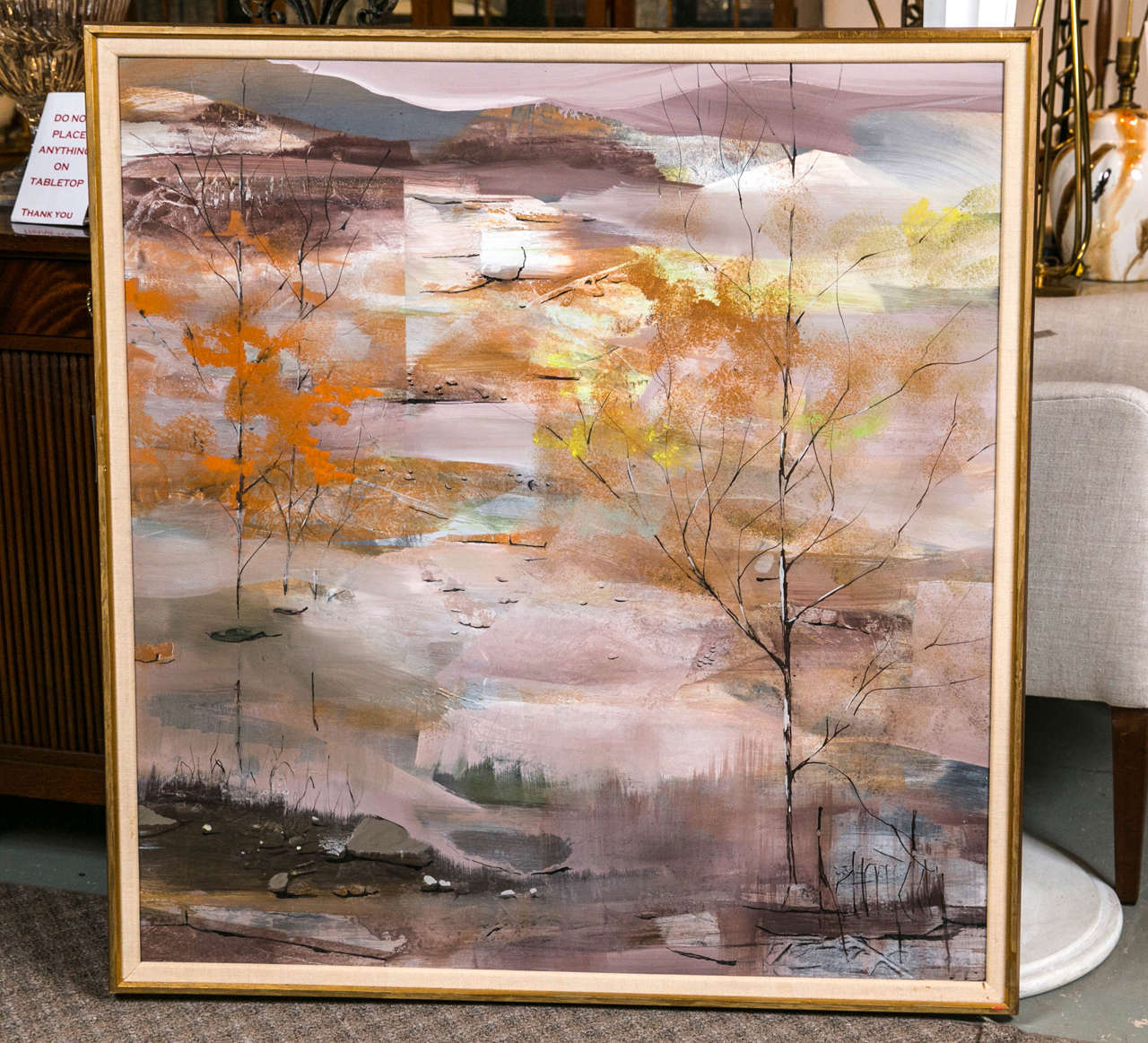 1960's abstract landscape painting. Signed lower right hand corner.