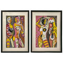 1950's Signed and Dated Mixed Media Nude Paintings 10
