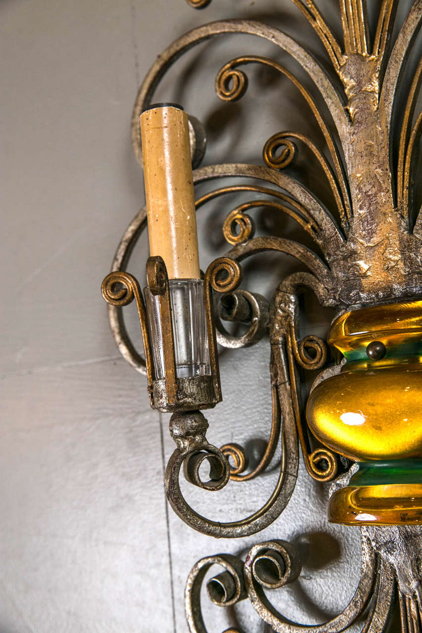 Set of French Double Light Sconces, circa 1930s For Sale 1