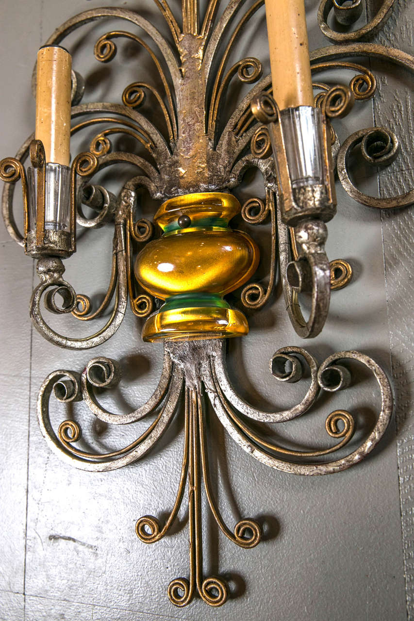 Set of French Double Light Sconces, circa 1930s For Sale 2