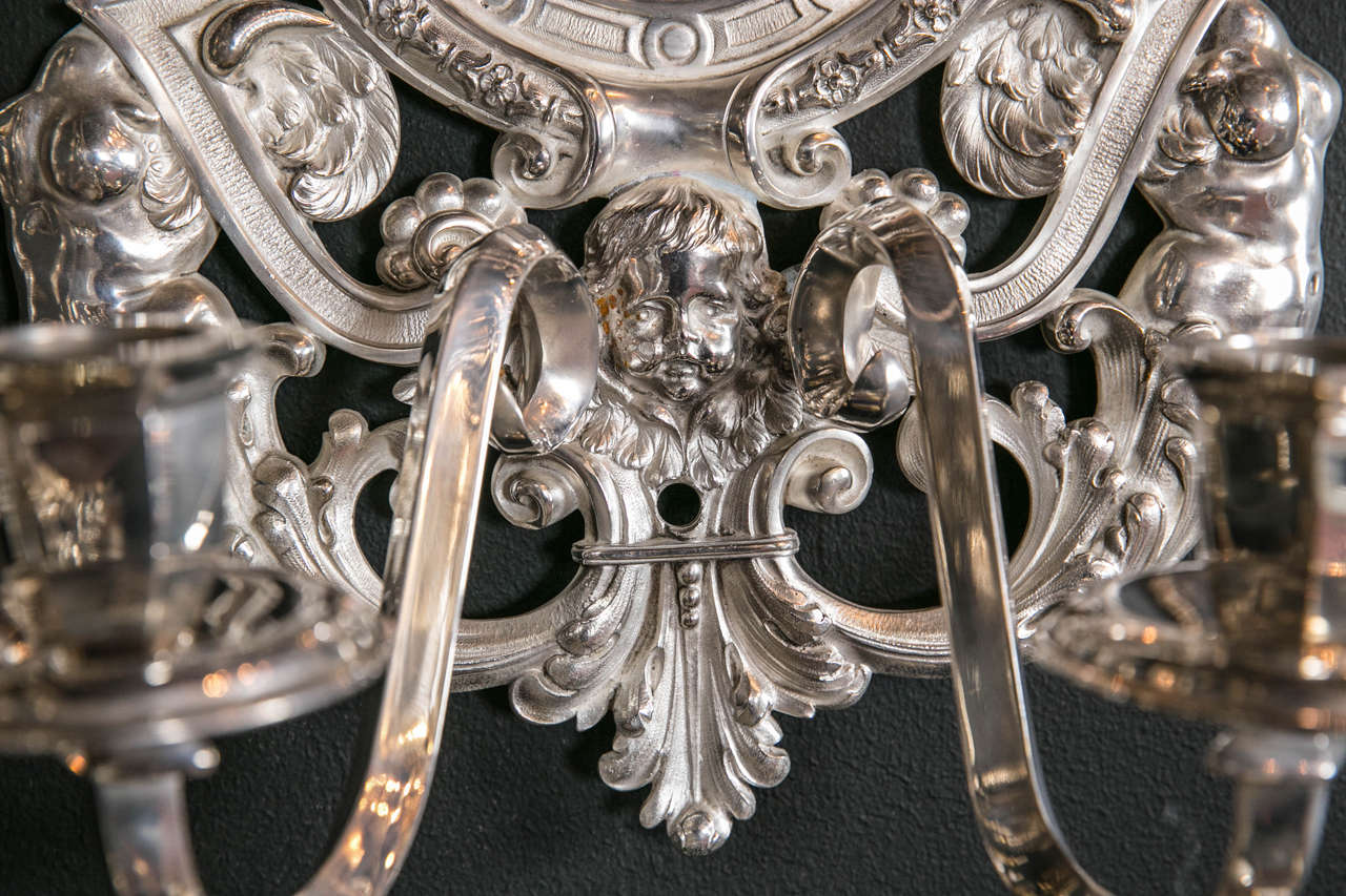 Early 20th Century Pair of Large circa 1920's Silver Plated Caldwell Sconces For Sale