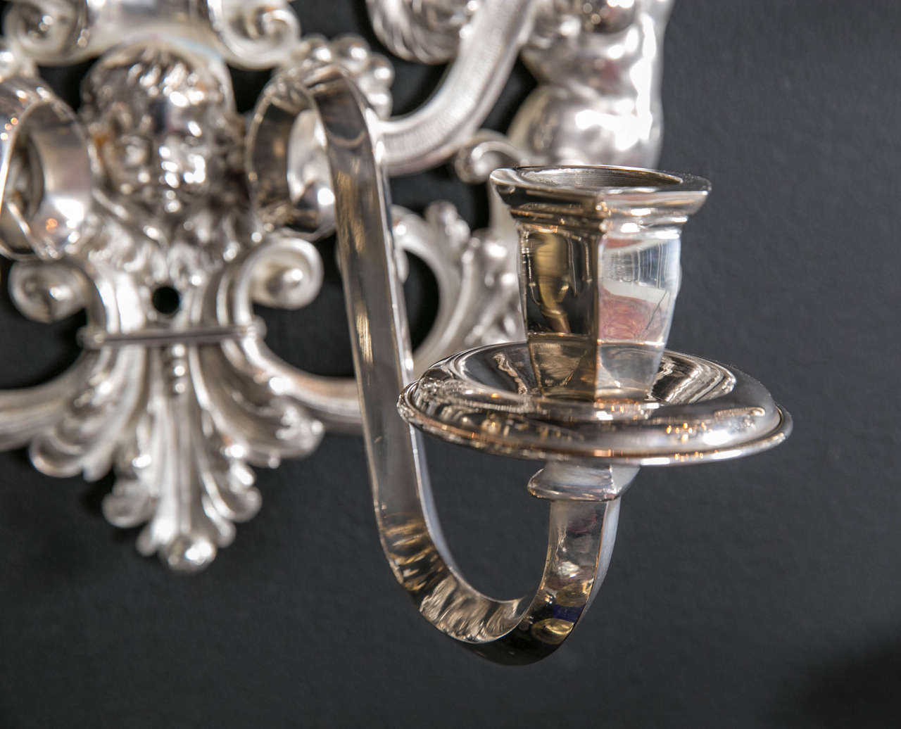 Pair of Large circa 1920's Silver Plated Caldwell Sconces For Sale 1