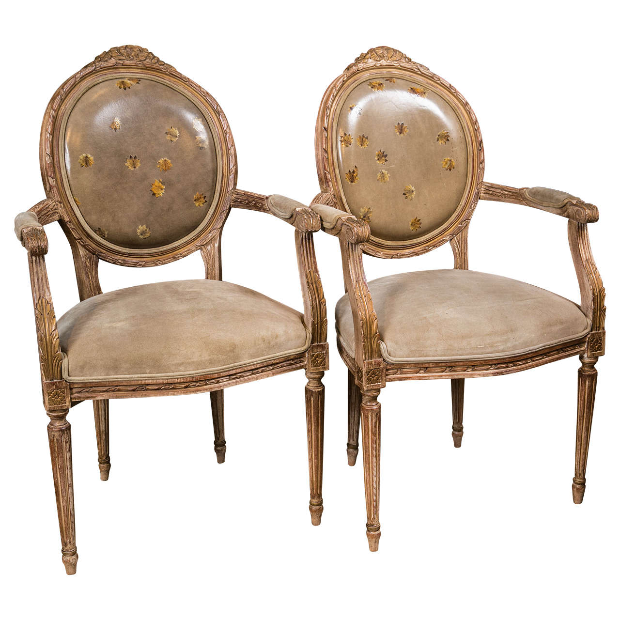 Pair of Hand-Carved Louis XVI Style Fauteuils For Sale