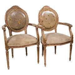 Pair of Hand-Carved Louis XVI Style Fauteuils