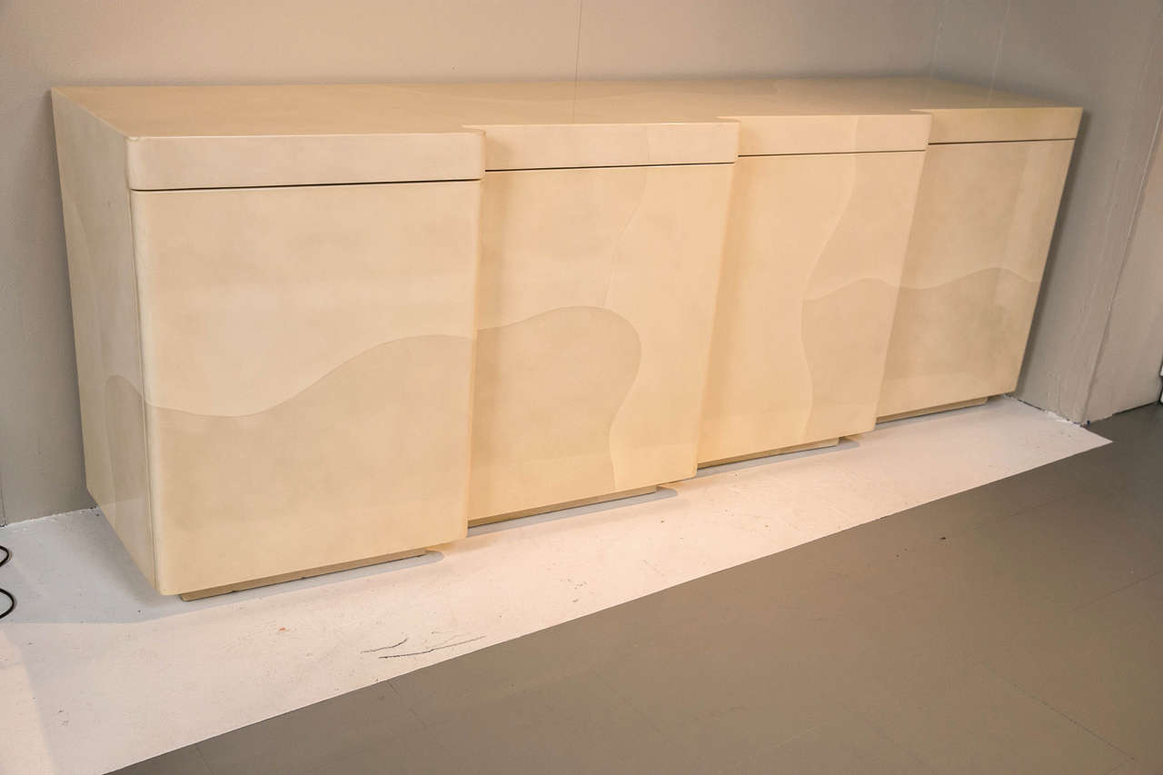 Faux goatskin credenza in the style of Karl Springer.