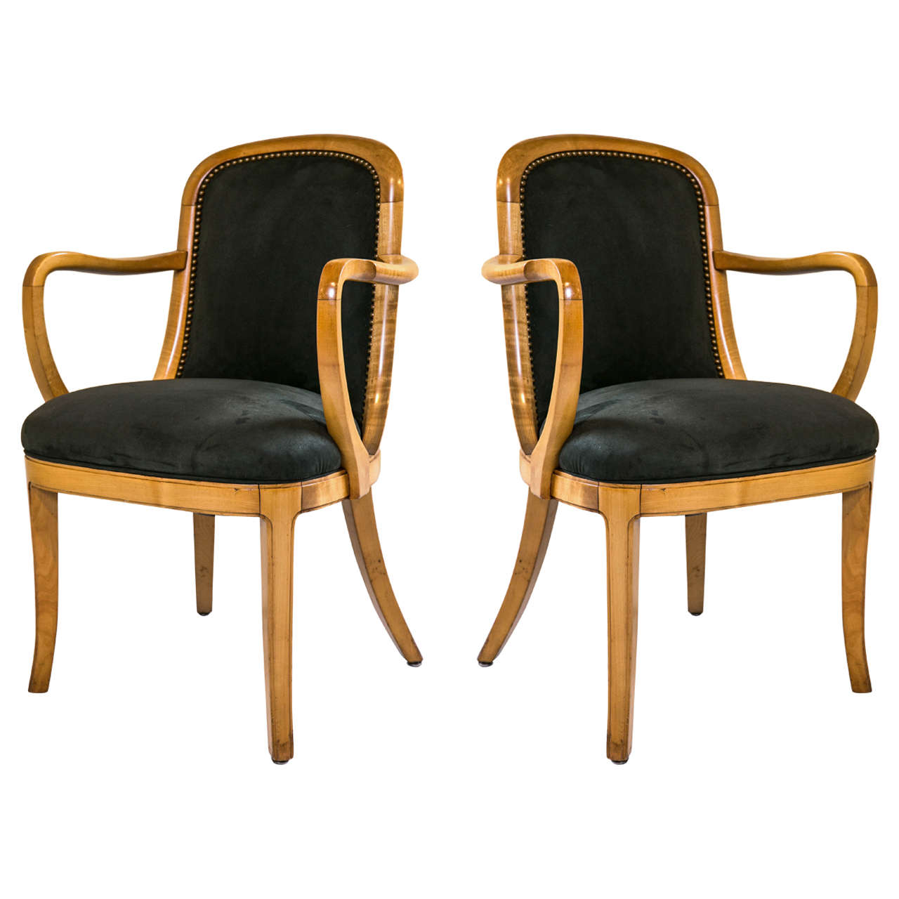 Pair of Weighted Original Satinwood Ship Chairs For Sale