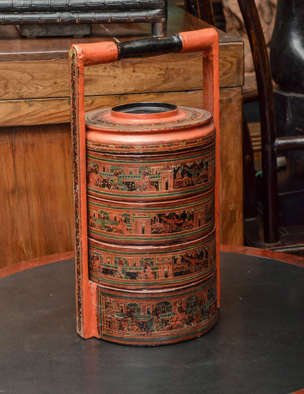 Turn of the century lacquered and golden painted Thai tiffin.