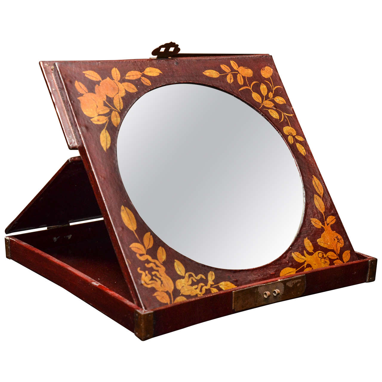 Turn of the Century Chinese Lacquered and Golden Painted Folding Vanity Mirror