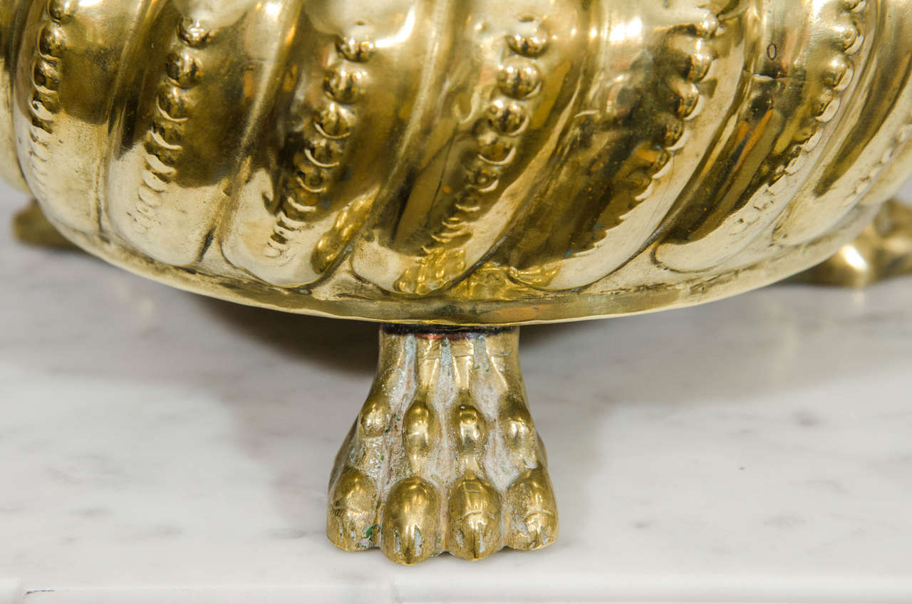 19th Century A Pair of Continental Regence Style Brass Repoussé Cachepots For Sale