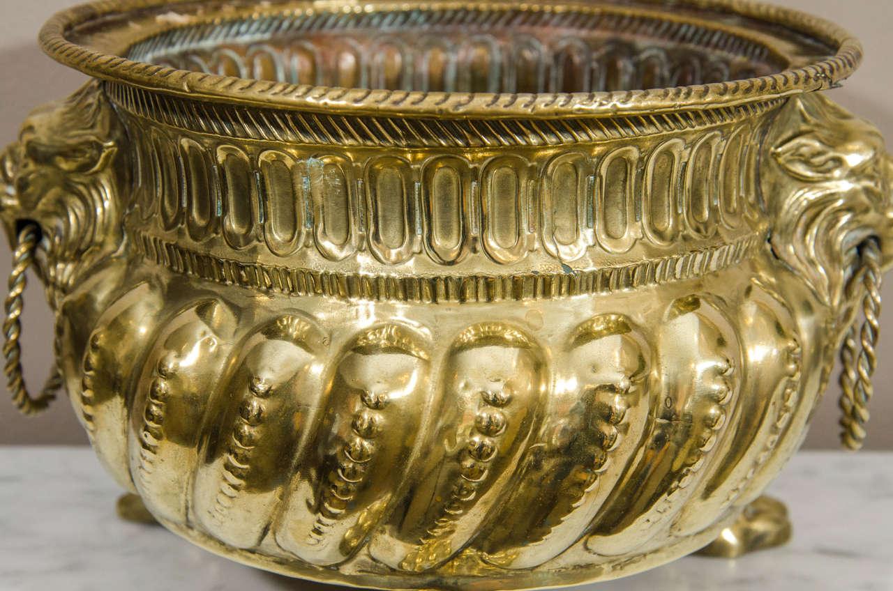A Pair of Continental Regence Style Brass Repoussé Cachepots For Sale 1