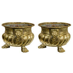 A Pair of Continental Regence Style Brass Repoussé Cachepots