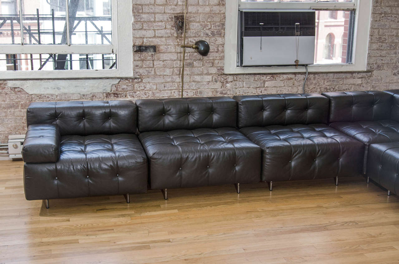 American Black Leather Harvey Probber Sofa