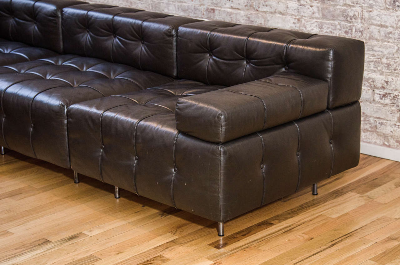 Black Leather Harvey Probber Sofa In Excellent Condition In Long Island City, NY