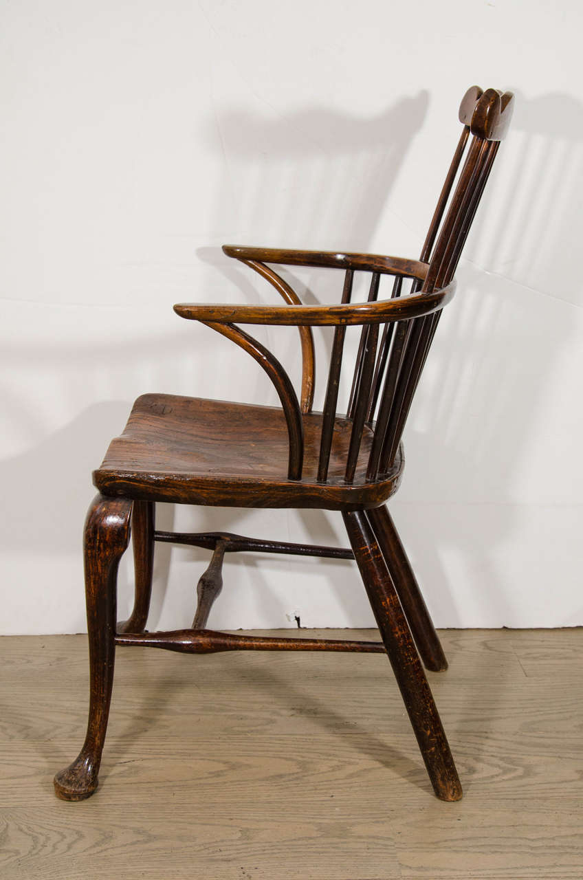 Pair of George II Yew, Oak and Elm Windsor Chairs For Sale 2