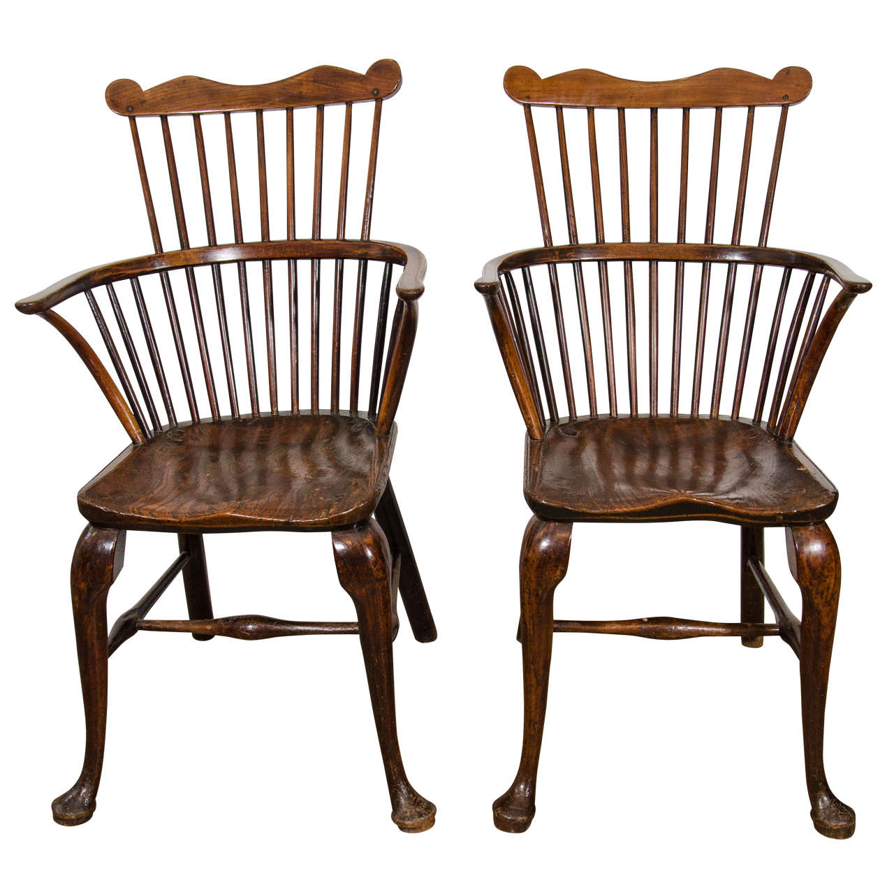 Pair of George II Yew, Oak and Elm Windsor Chairs For Sale