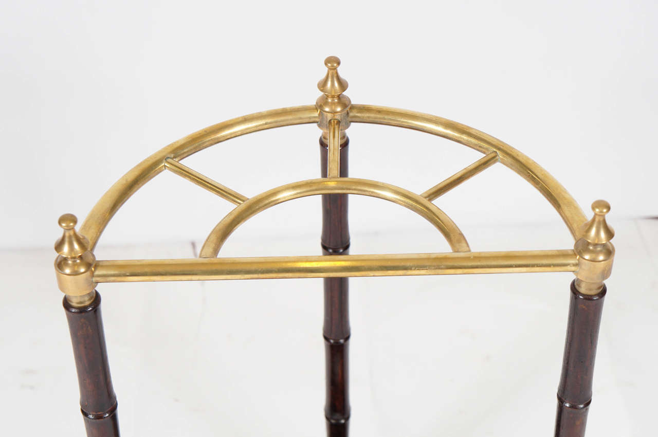 Brass & Faux Bamboo Umbrella Stand In Excellent Condition In Sheffield, MA