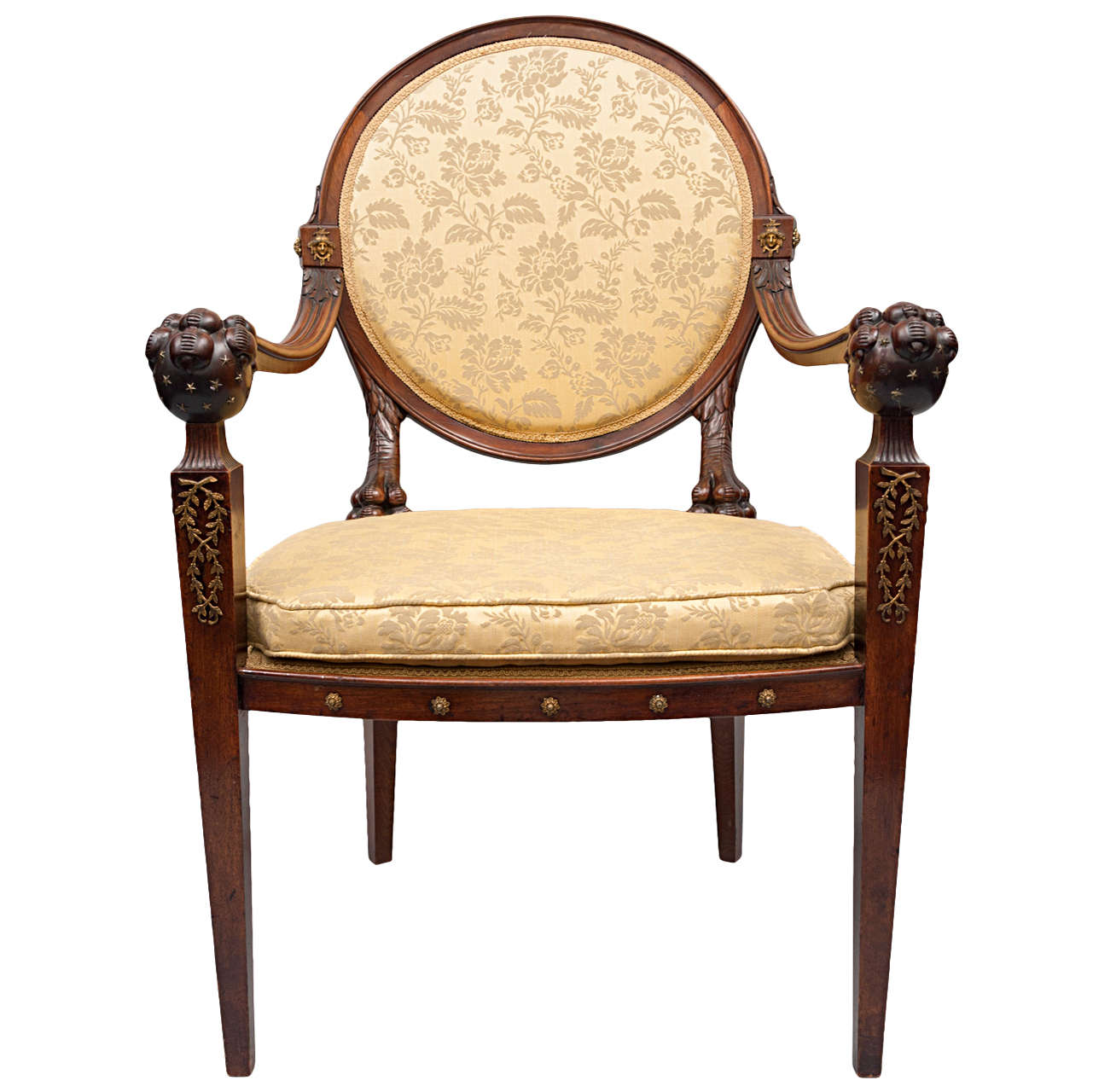 An early C19th rare and extremely stylish Russian mahogany open armchair