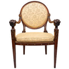 An early C19th rare and extremely stylish Russian mahogany open armchair