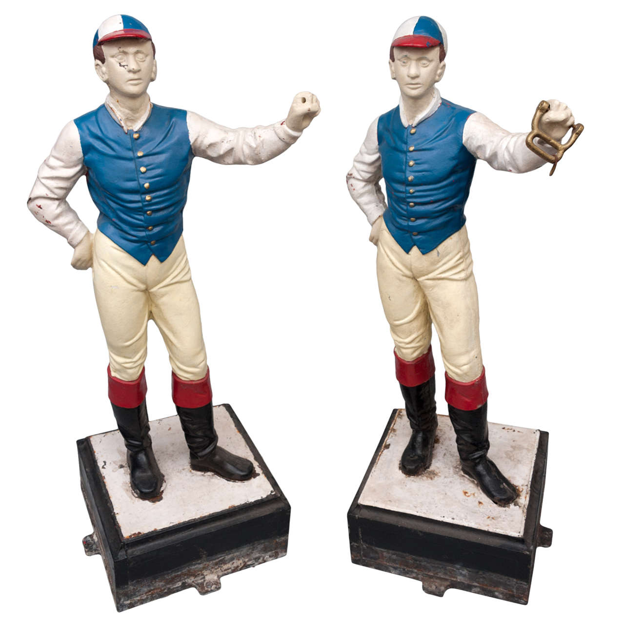 A Rare Pair Of Late C19th American Cast Iron Jockey Tethering Posts