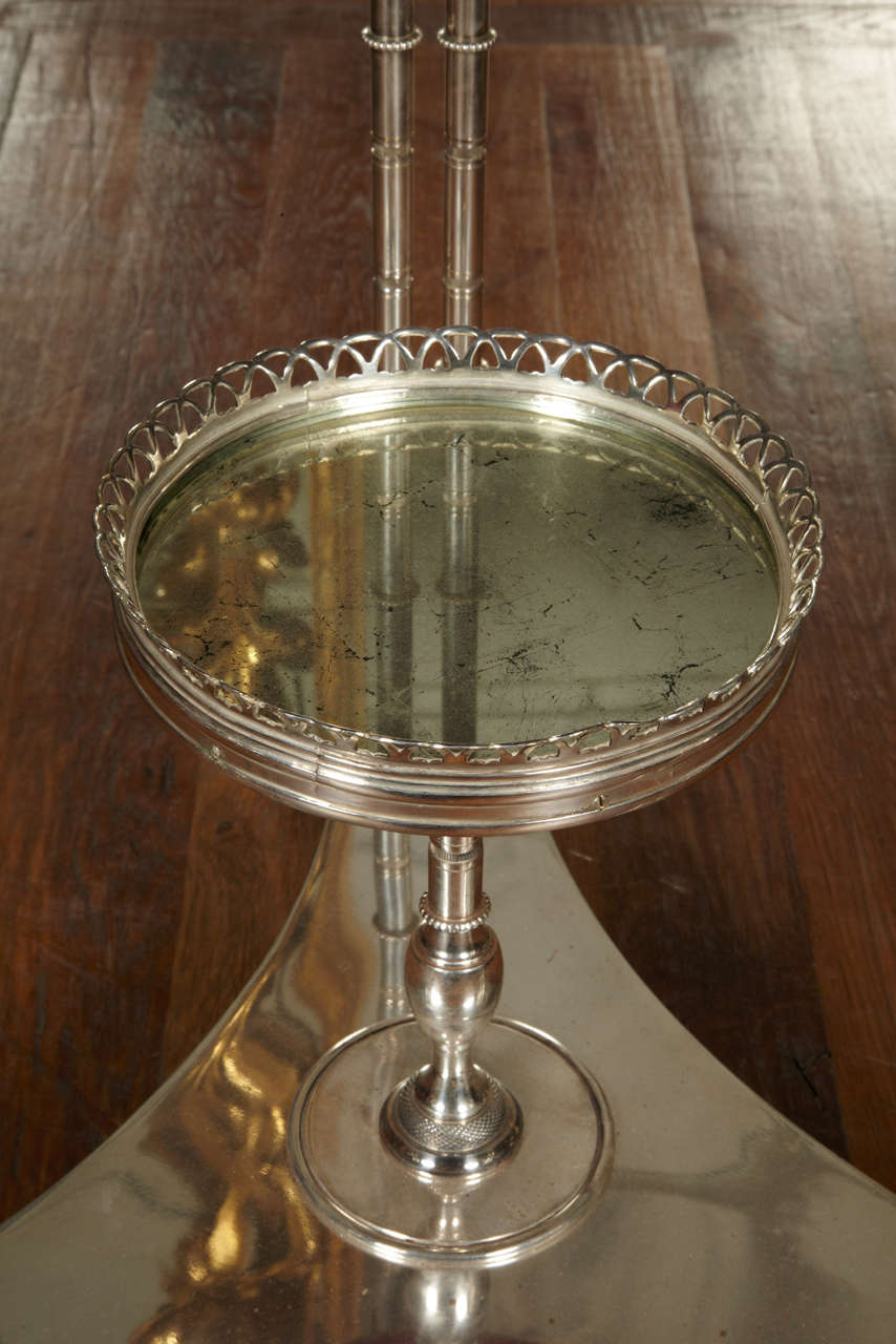 Mid-20th Century Elegant Pair of Silver Bronze and Eglomized Mirror Pedestals