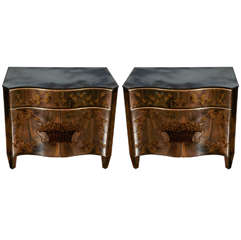 Exceptional Pair of Eglomised Mirror Commodes
