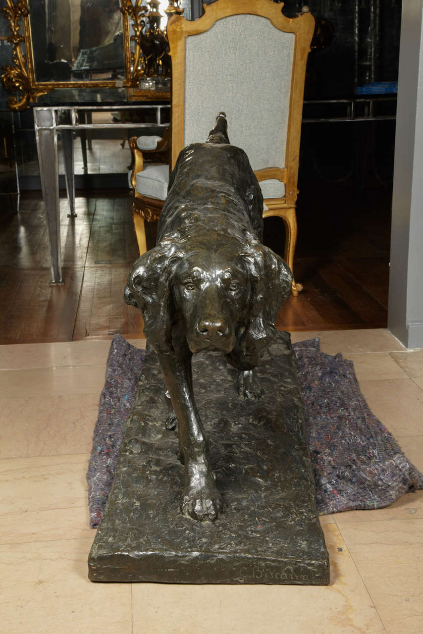 bronze hunting dog sculpture
