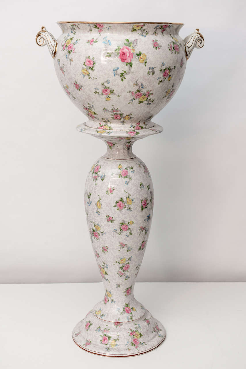 Antique Porcelain Cachepot with Stand SATURDAY SALE at 1stDibs