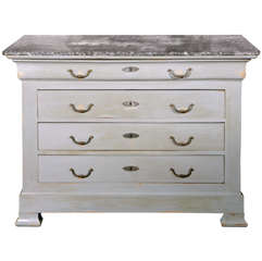 Antique LPH Grey Painted Commode with Marble Top